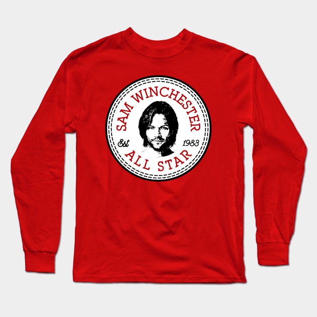 Sam Winchester Supernatural All Star Converse Logo Long Sleeve T-Shirt by Rebus28